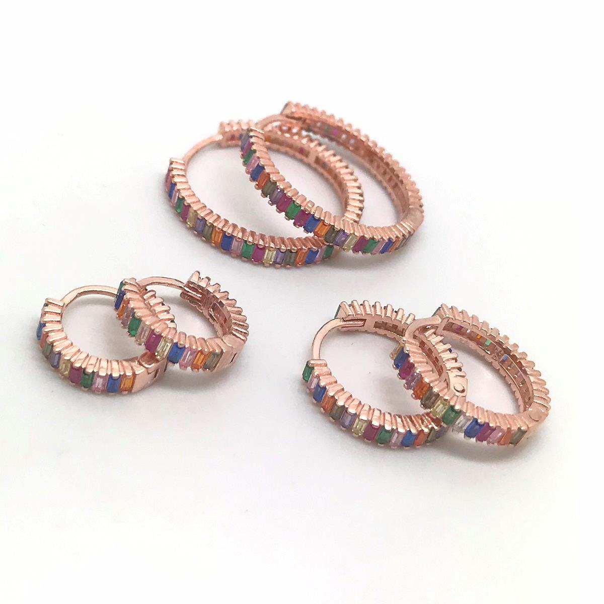 Gümüş renkli baget taşlı halka küpe hr778e81 iç çap 1,2 cm - Gümüş Rengi  (rodaj)