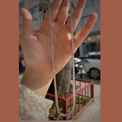 Gümüş Kare taşlı su yolu 45 cm bileklik dy56e236