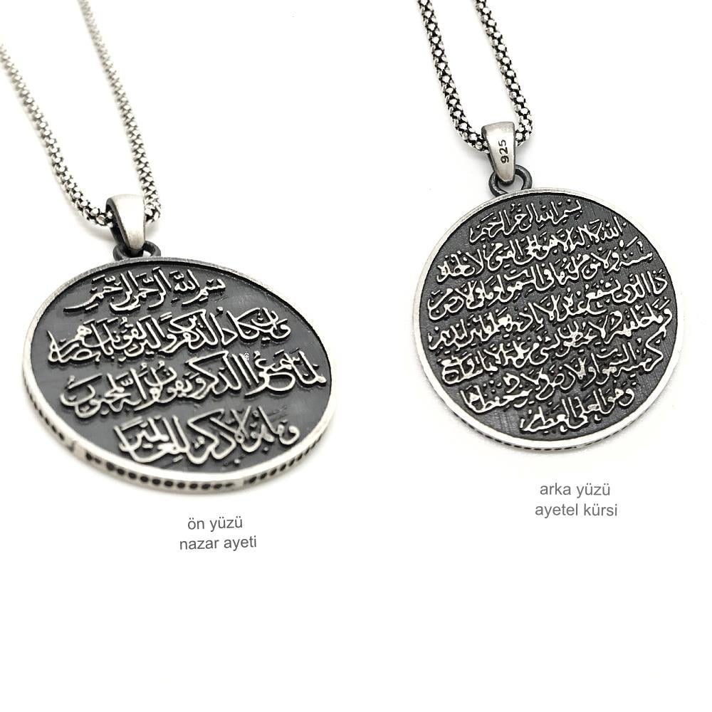 Gümüş ayetel kürsi ve nazar ayetli kolye