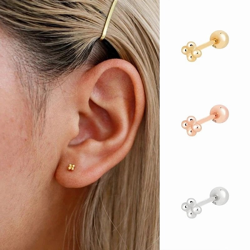 Gümüş minik toplu tragus kıkırdak Piercing tek küpe