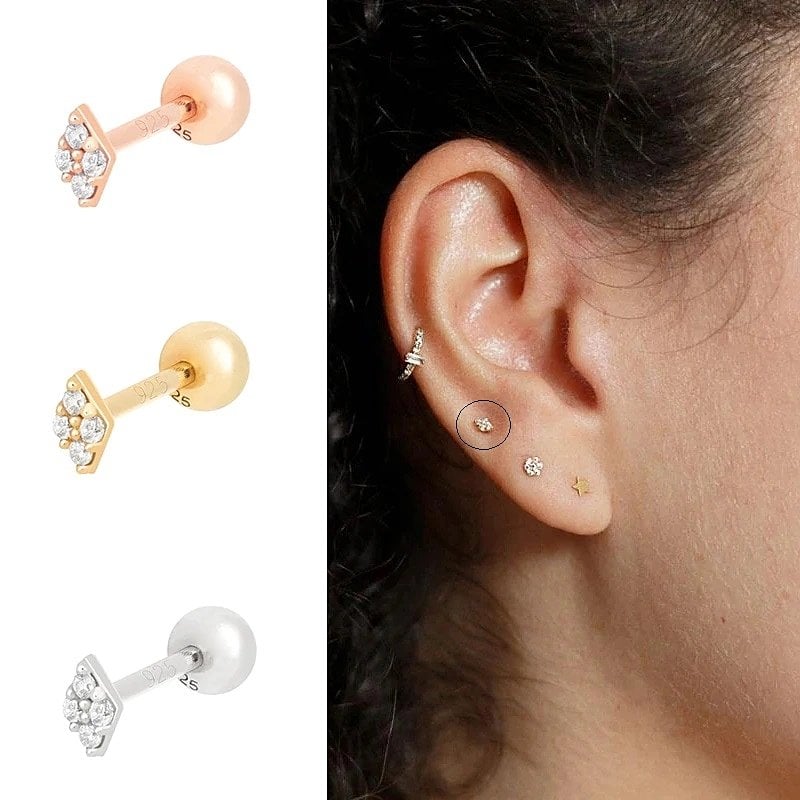 Gümüş taşlı tragus kıkırdak Piercing tek küpe hs96e9
