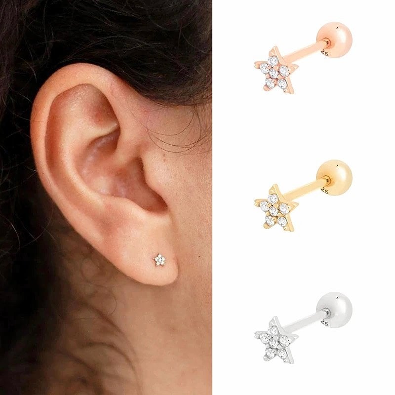 Gümüş taşlı tragus kıkırdak Piercing tek küpe hs36e3