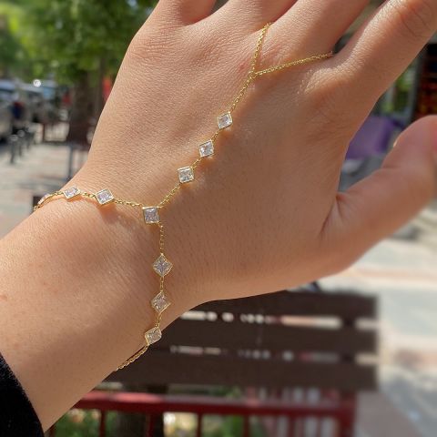 Gümüş  kare taşlı şahmeran bileklik cm225e366