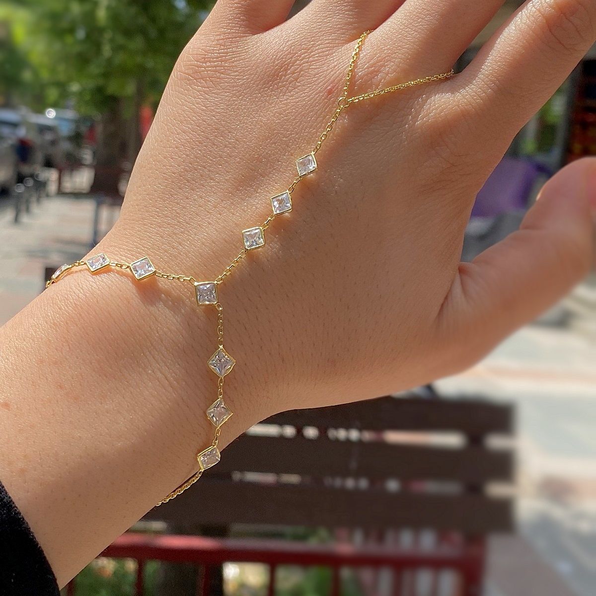 Gümüş  kare taşlı şahmeran bileklik cm225e366
