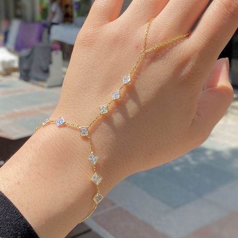Gümüş  kare taşlı şahmeran bileklik cm225e366
