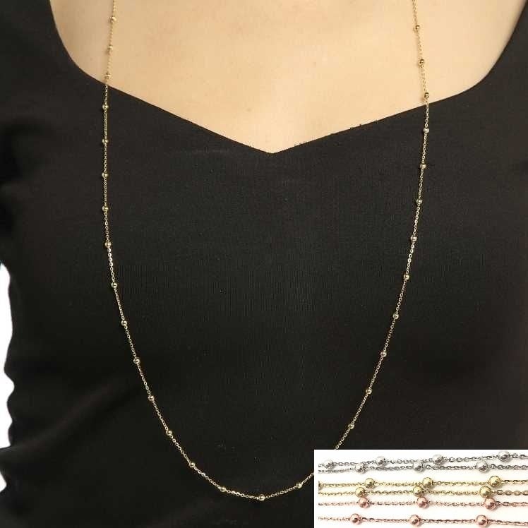 Gümüş toplu boyun zinciri 90cm uzunluğunda