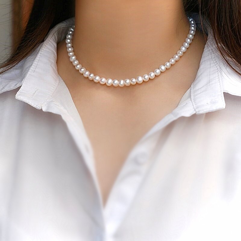 Gümüş kilitli 6-7mm doğal inci kolye