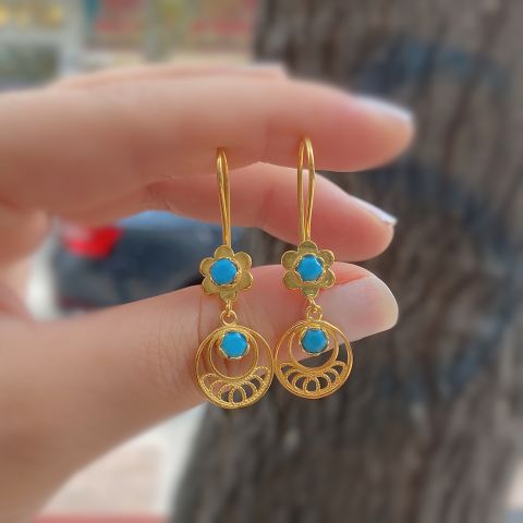 Gümüş mavi taşlı telkari anne küpe is25e03