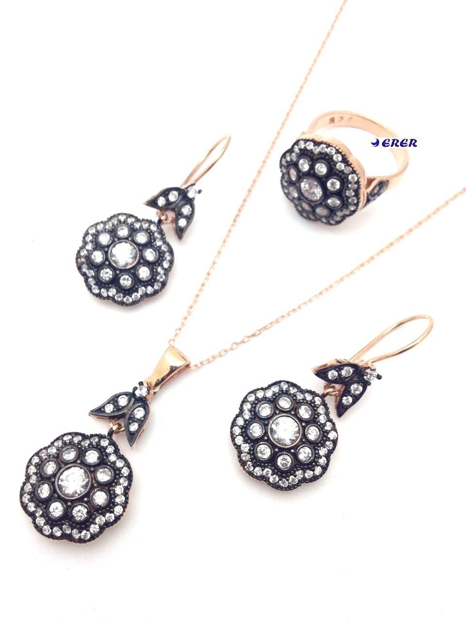 Elmas model otantik gümüş takım