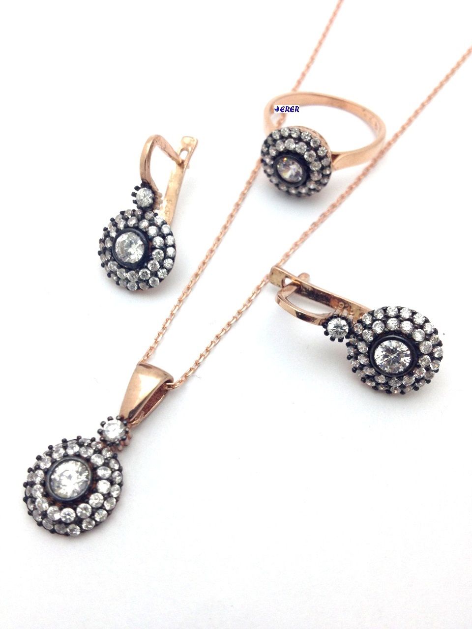 Elmas model gümüş otantik  takım