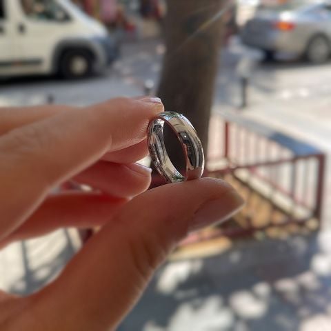 Gümüş 5 mm Bombeli Düz Klasik Alyans Evlilik Nişan Düğün Yüzük DY25s6e5