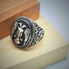 Gümüş selçuklu kartallı erkek yüzüğü is074