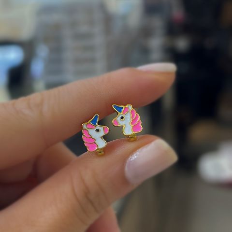 Gümüş renkli Unicorn çocuk küpesi