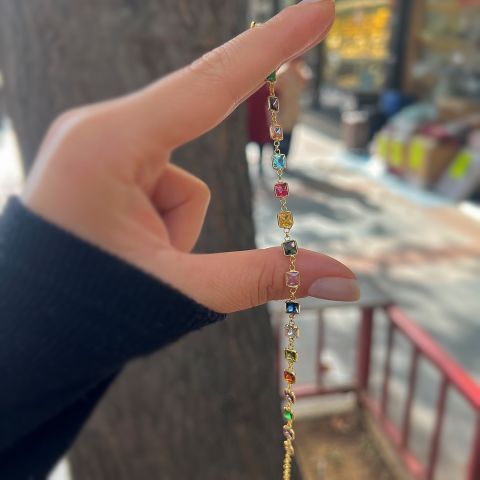 Gümüş kare renkli taşlı sıvama bileklik cm562es2