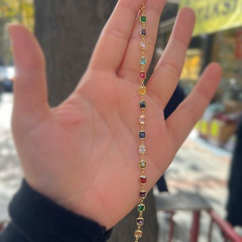 Gümüş kare renkli taşlı sıvama bileklik cm562es2