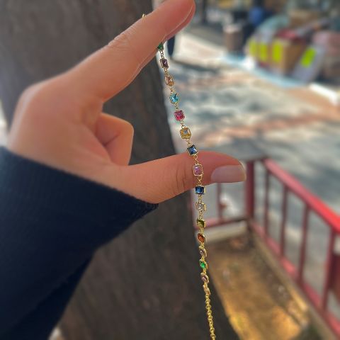 Gümüş kare renkli taşlı sıvama bileklik cm562es2