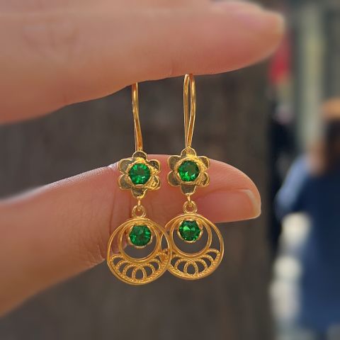 Gümüş yeşil taşlı telkari küpe is5562e3
