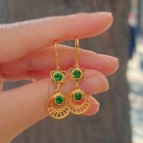 Gümüş yeşil taşlı telkari küpe is5562e3