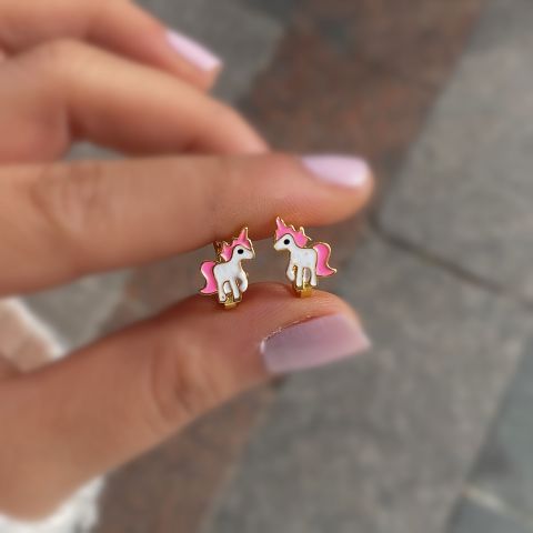 Gümüş yeni unicorn çocuk küpesi