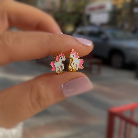 Gümüş yeni unicorn çocuk küpesi