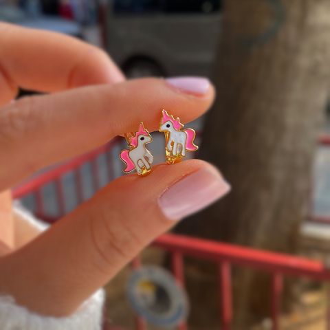 Gümüş yeni unicorn çocuk küpesi