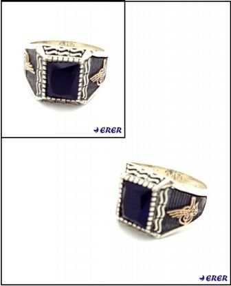 Lacivert kare taşlı gümüş  erkek yüzüğü