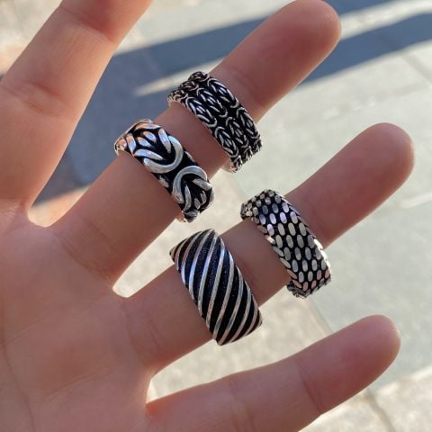 Gümüş otantik el işi taşsız yüzük bsk411e21n