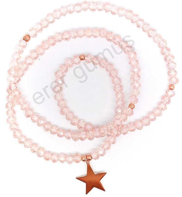 Dizi taşlı rose yıldızlı kolye DY607