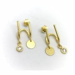 Gümüş tek takmalı çift görünüm küpe sh07u9