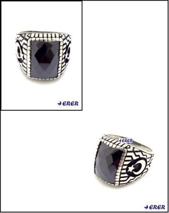 Kare taşlı gümüş erkek yüzüğü