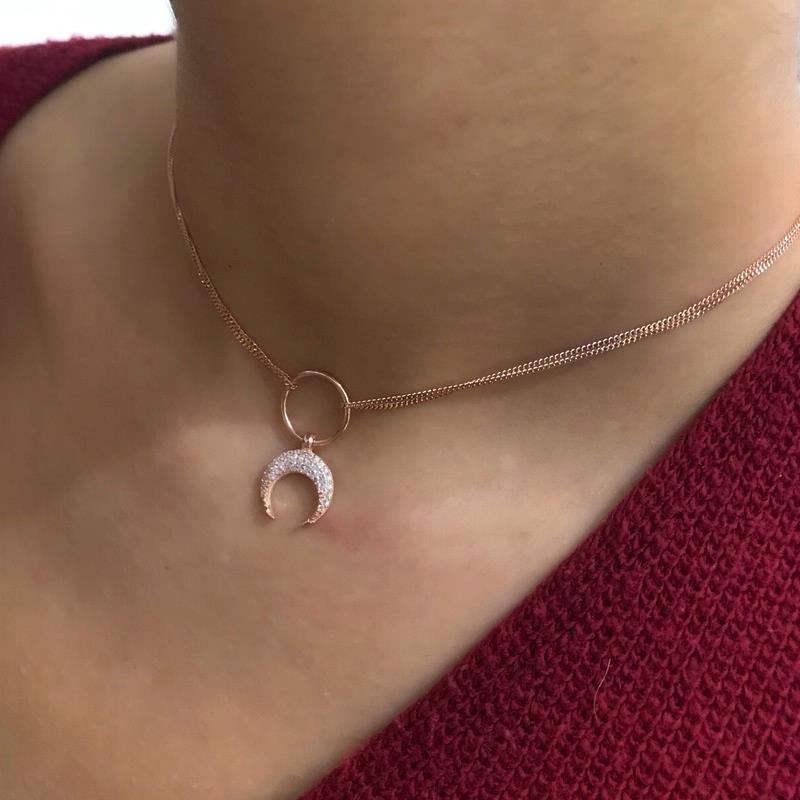 Gümüş çift zincirli gümüş kısa choker kolye sh87y36