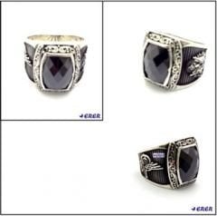 siyah taşlı gümüş Klasik erkek yüzüğü