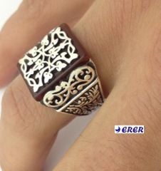 Erzurum İşi El yapımı Akik erkek yüzüğü