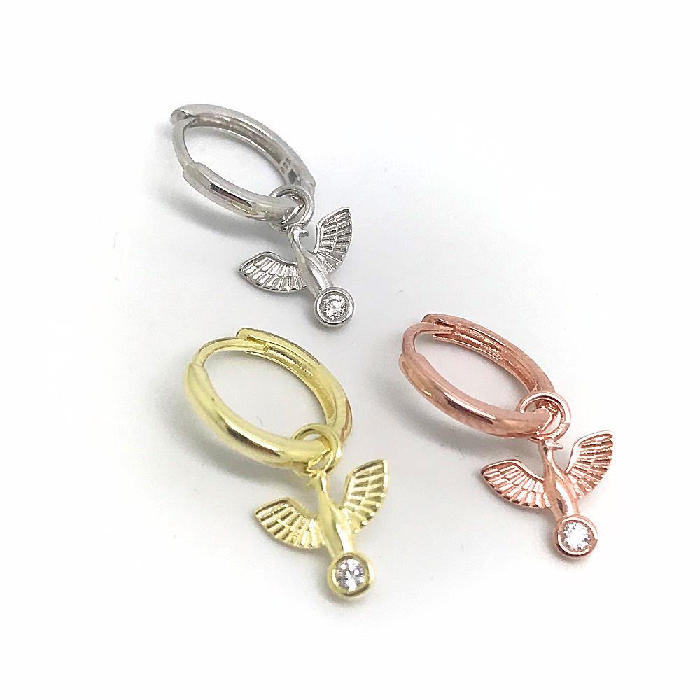 Gümüş kuş model halka küpe dlp9e63f2 Tek küpe - Gümüş Rengi  (rodaj)