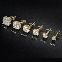 Gümüş pırlanta model  tek taş küpe 3 mm - Gümüş Rengi  (rodaj)
