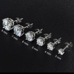 Gümüş pırlanta model  tek taş küpe 3 mm - Gümüş Rengi  (rodaj)