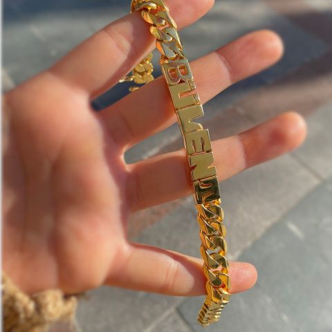 Gümüş komple el işi 1 cm lik oynak harfli isimli künye bileklik