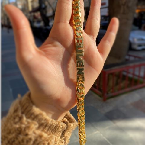 Gümüş komple el işi 1 cm lik oynak harfli isimli künye bileklik