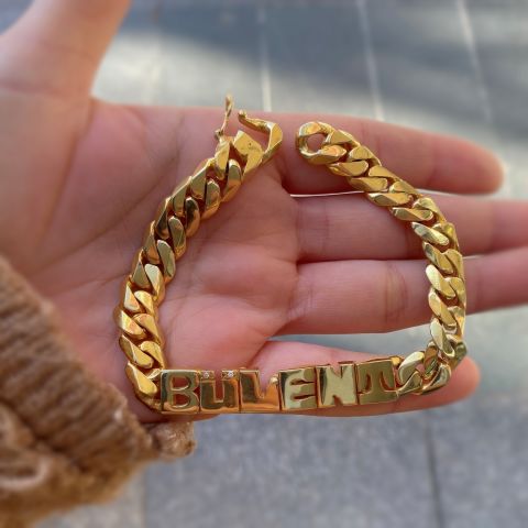Gümüş komple el işi 1 cm lik oynak harfli isimli künye bileklik