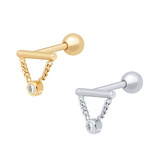 Gümüş zincirli piercing kıkırdak küpe