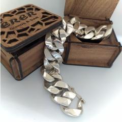 Gümüş kalın 2 cm genişlik gurmet el işi zincir bileklik