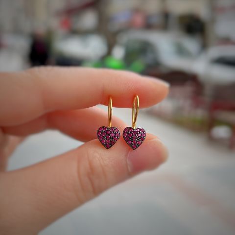 Gümüş pembe taşlı kalpli çocuk küpesi is12s1