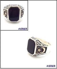 Siyah kare taşlı ay yıldız erkek yüzük