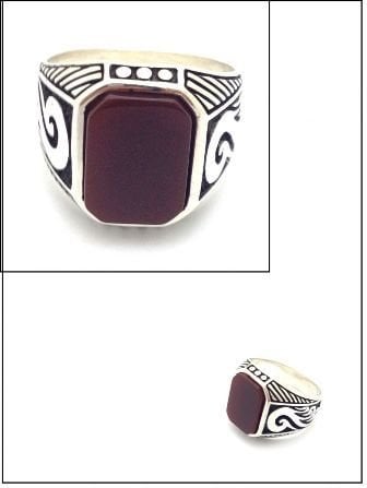 Akik kare taşlı gümüş Dövme model erkek yüzük