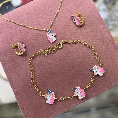 Gümüş unicron çocuk kolye küpe ve bileklik takım