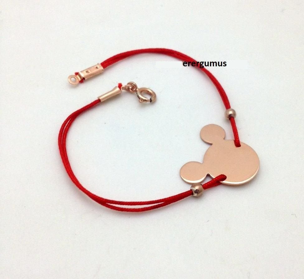 Kırmızı ipli Gümüş Mickey Mouse MC Bileklik