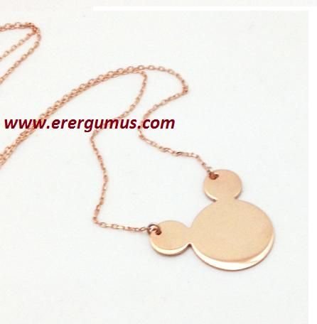 Gümüş Mickey Mouse rose kolye