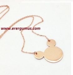 Gümüş Mickey Mouse rose kolye