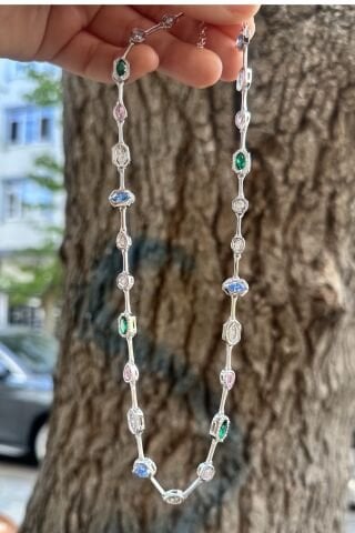Gümüş renkli taşlı kolye hr112sd8