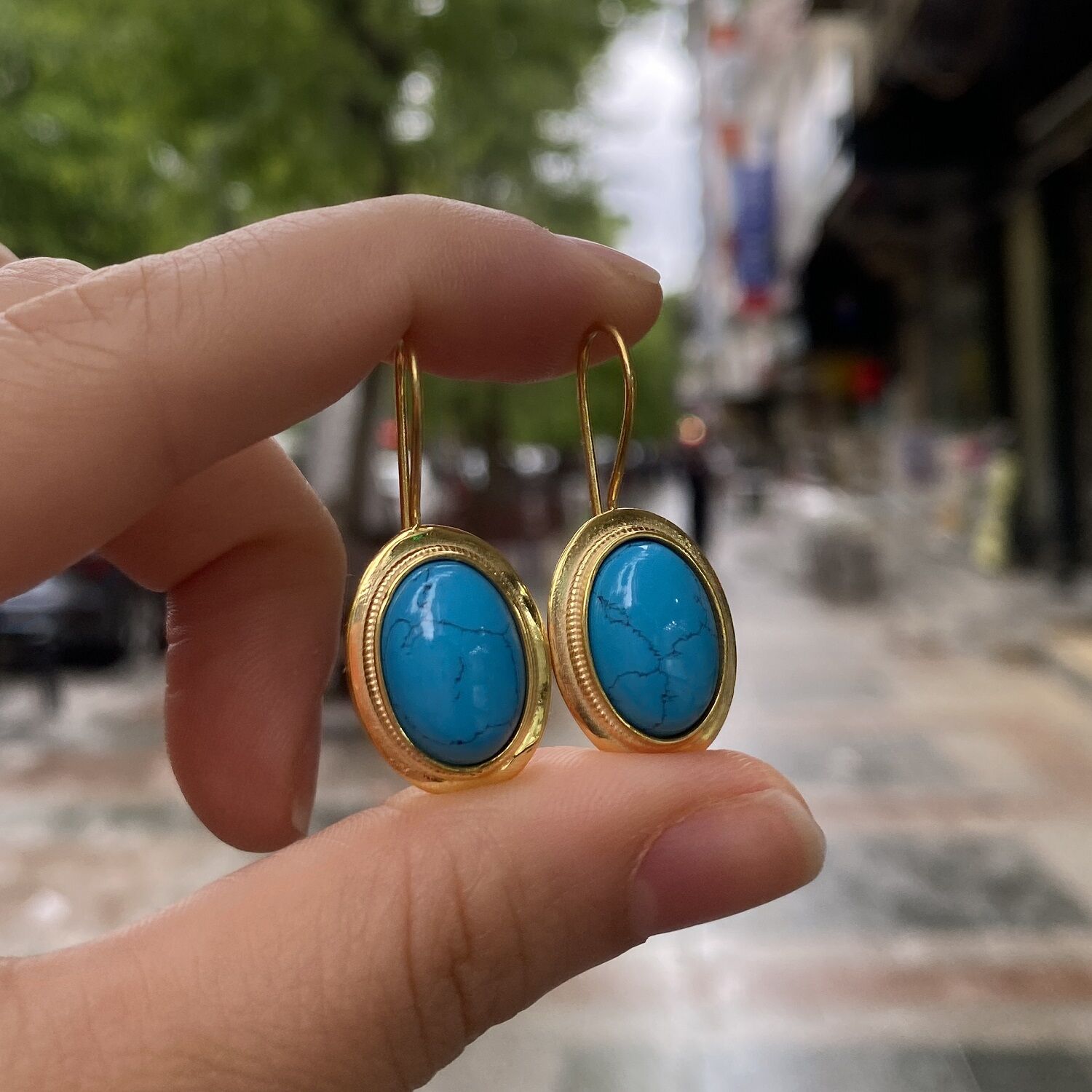 Gümüş firuze taşlı küpe is887e1